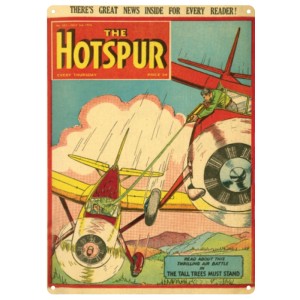 Голяма метална винтидж табела А3 "The Hotspur - Thrilling Air Battle"