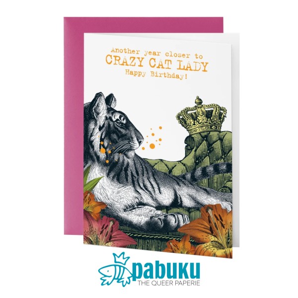 Pabuku Cards - Поздравителна картичка "Another year closer to CRAZY CAT LADY. Happy Birthday!" 1