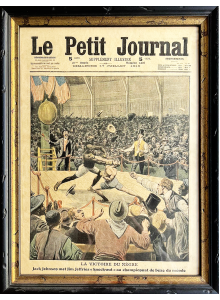 Първият шампион афроамериканец в бокса | Оригинален вестник Le Petit Journal | 1910-07-17 | Джонсън срещу Джефрис | Рамкиран