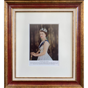 Framed reproduction photograph of Queen Elizabeth The Second - photo by Baron - 1953 - framed