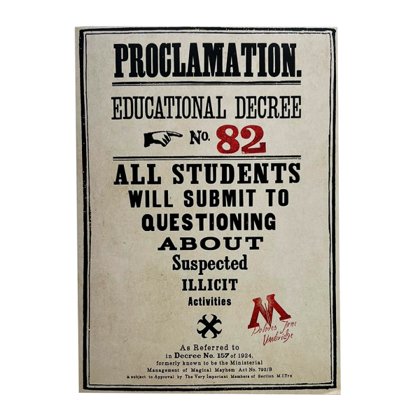 HARRY POTTER - Postcard "Proclamation No.82"  1