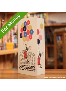 Поздравителна картичка с джоб за пари "Дакел с балони"