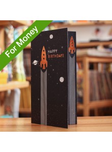 Поздравителна картичка с джоб за пари "Ракета" 