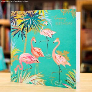 Greeting Card Flamingos and Palms