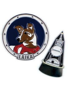 Set of 2 Pin Badges Laika & Sputnik 