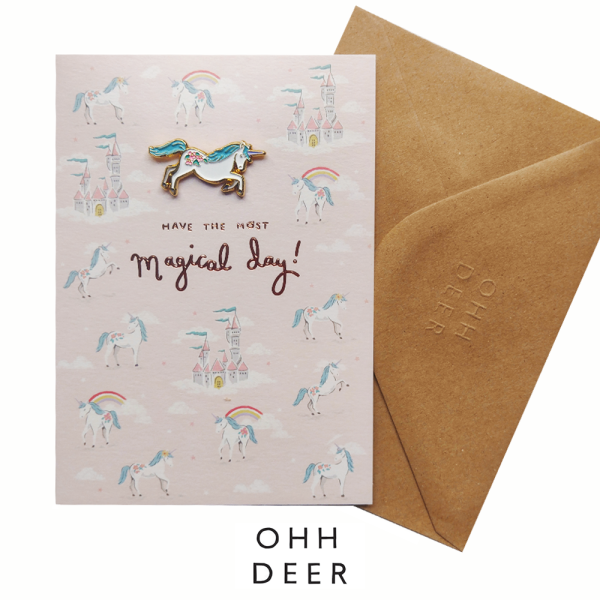 Ohh Deer - Емайлирана значка "Магически ден с еднорози"  | Поздравителна картичка  1