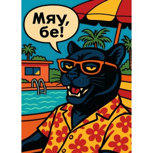 Мяу, бе! Поздравителна картичка с плик, мъжка версия