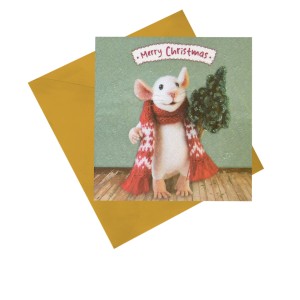 Поздравителна картичка "Мишка с коледно дърво"