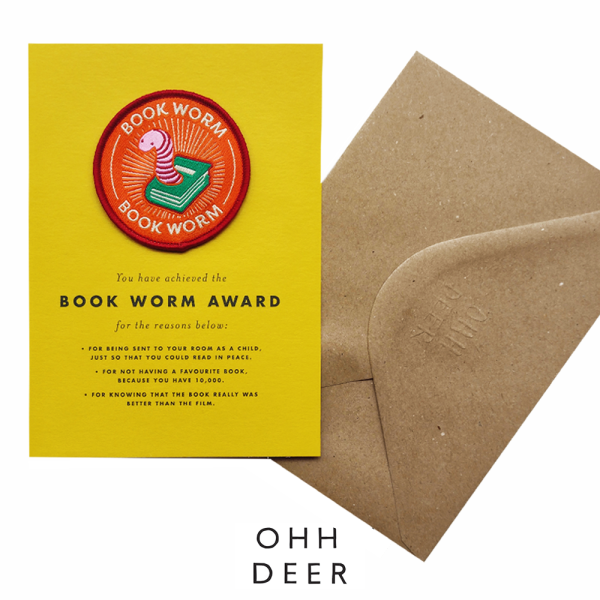 Ohh Deer - Поздравителна картичка с нашивка "Награда за книжния червей"  1